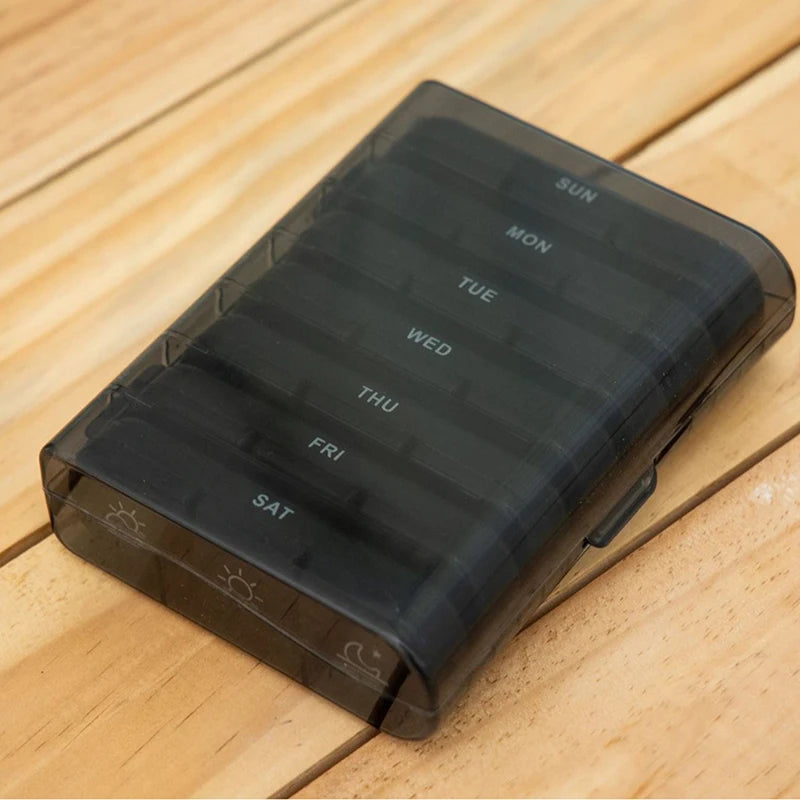 Weekly 21 Grids Pill Box Medicine Organizer Black Plastic Storage Box Container Portable Pill Case