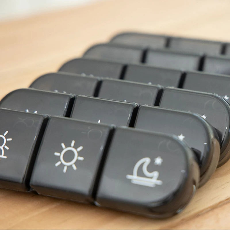 Weekly 21 Grids Pill Box Medicine Organizer Black Plastic Storage Box Container Portable Pill Case