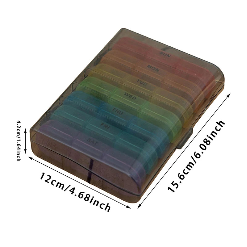Weekly 21 Grids Pill Box Medicine Organizer Black Plastic Storage Box Container Portable Pill Case