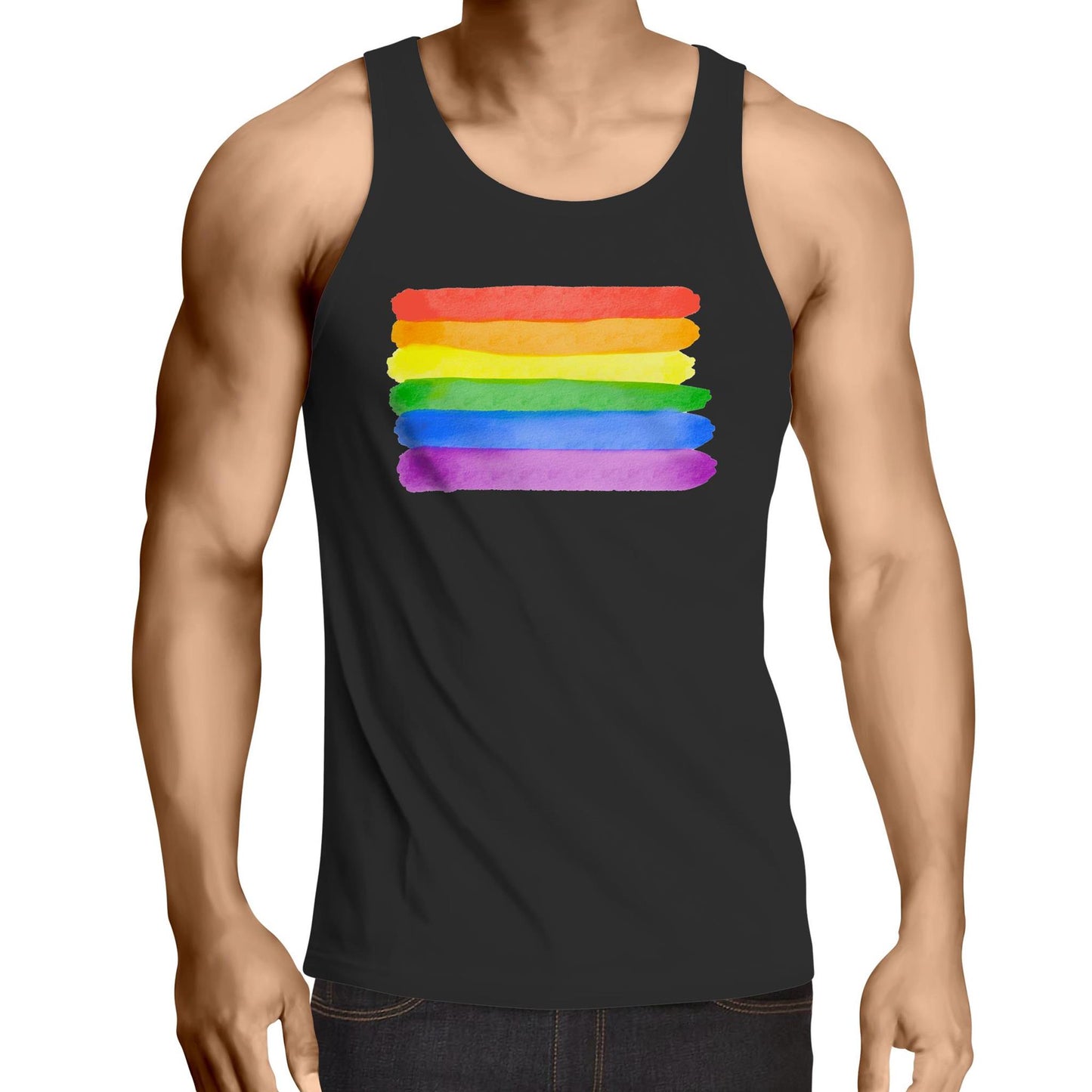 Mens Singlet Top - Large Painted Rainbow Flag - Alphabet