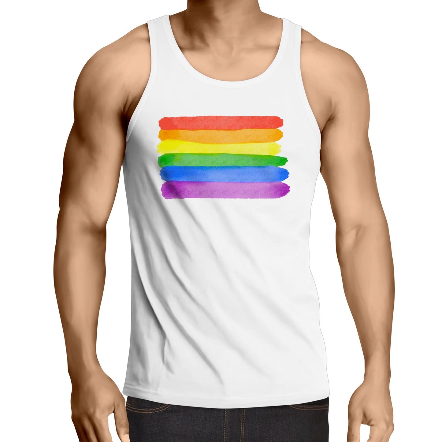 Mens Singlet Top - Large Painted Rainbow Flag - Alphabet