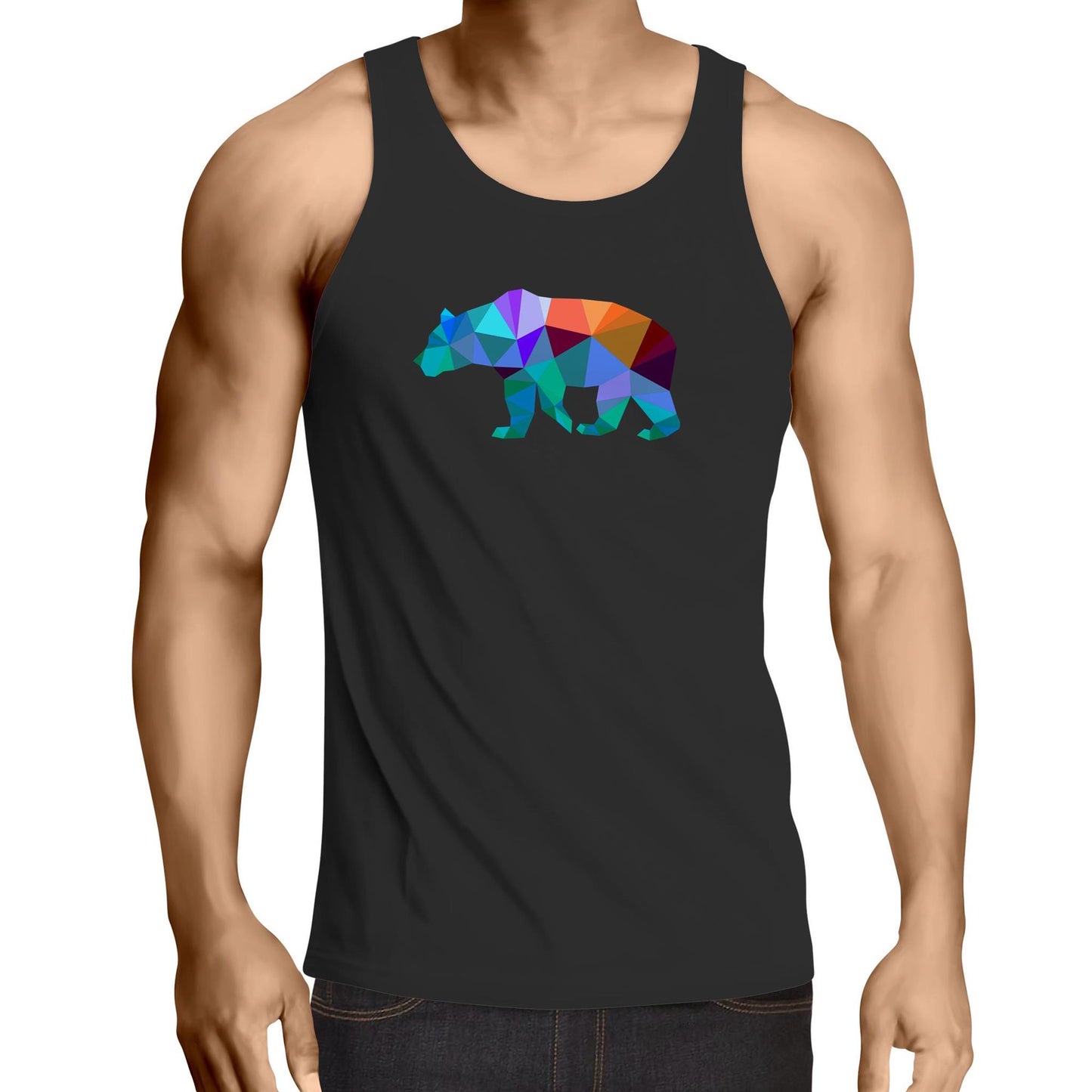 Mens Singlet Top - Bear Geometric - Alphabet