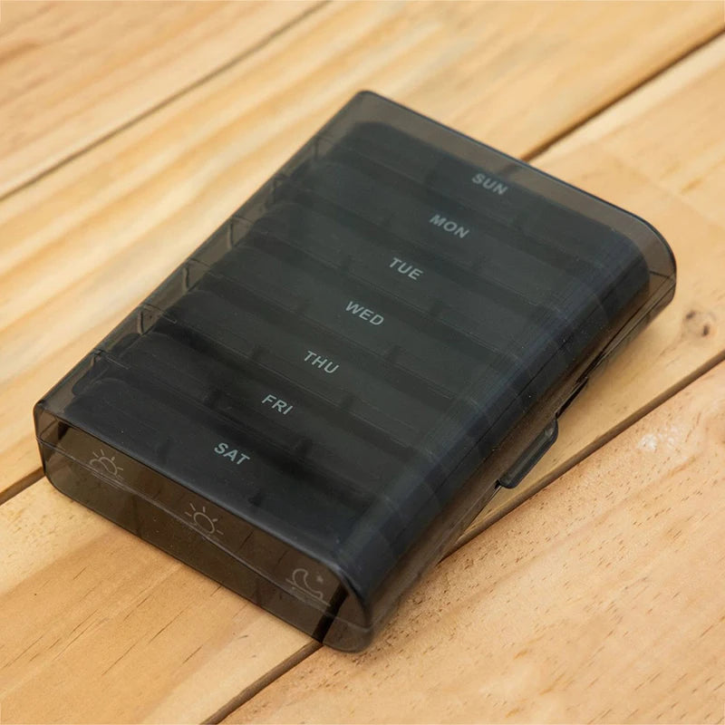 Weekly 21 Grids Pill Box Medicine Organizer Black Plastic Storage Box Container Portable Pill Case