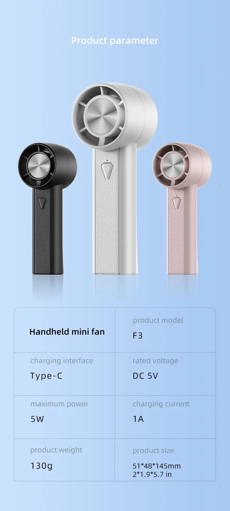 Portable Handheld Fan Hand-held 1800mAh Mini Home USB Charging Fan High Speed USB Charging Outdoor Camping Cooling Handheld Fan