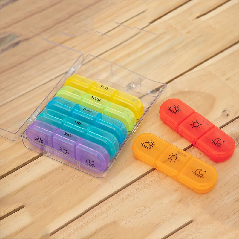 Weekly 21 Grids Pill Box Medicine Organizer Black Plastic Storage Box Container Portable Pill Case