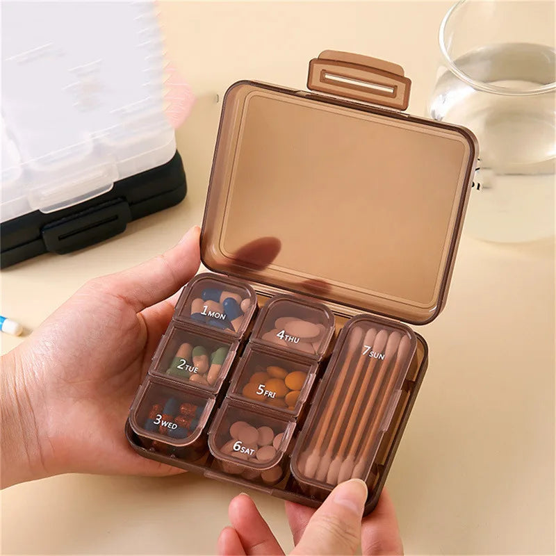 Weekly 21 Grids Pill Box Medicine Organizer Black Plastic Storage Box Container Portable Pill Case
