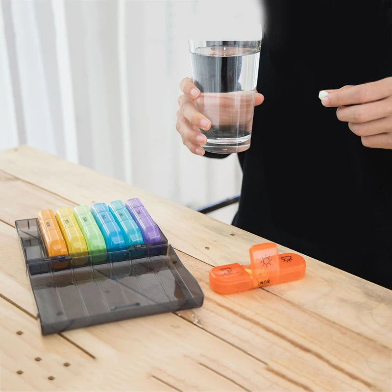 Weekly 21 Grids Pill Box Medicine Organizer Black Plastic Storage Box Container Portable Pill Case