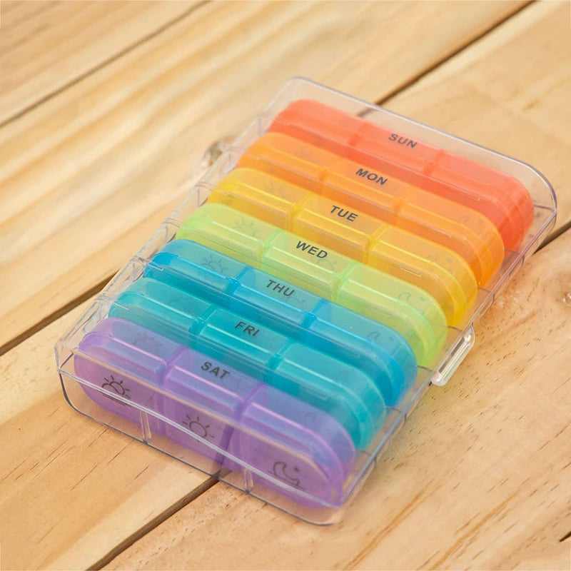 Weekly 21 Grids Pill Box Medicine Organizer Black Plastic Storage Box Container Portable Pill Case