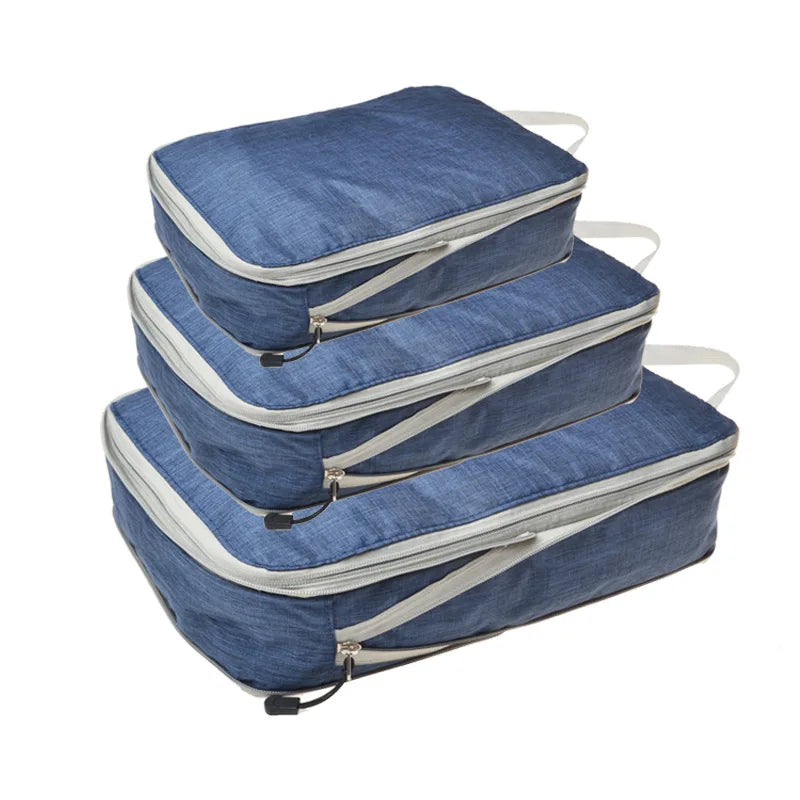 Foldable Compressible Packing Cubes, Waterproof Travel Storage Bag, Nylon Suitcase, Portable with Handbag, Luggage Organizer