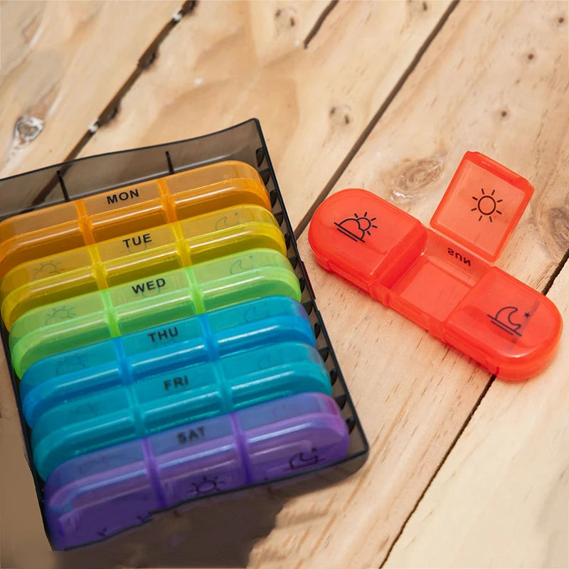 Weekly 21 Grids Pill Box Medicine Organizer Black Plastic Storage Box Container Portable Pill Case
