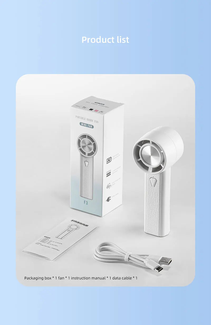 Portable Handheld Fan Hand-held 1800mAh Mini Home USB Charging Fan High Speed USB Charging Outdoor Camping Cooling Handheld Fan