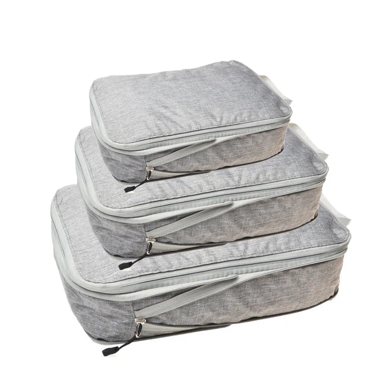 Foldable Compressible Packing Cubes, Waterproof Travel Storage Bag, Nylon Suitcase, Portable with Handbag, Luggage Organizer