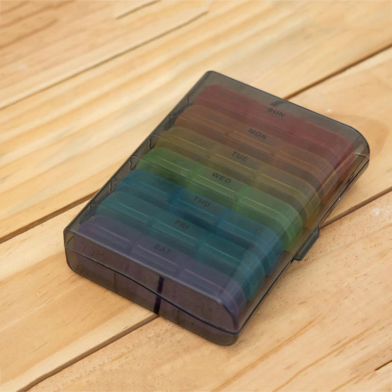 Weekly 21 Grids Pill Box Medicine Organizer Black Plastic Storage Box Container Portable Pill Case
