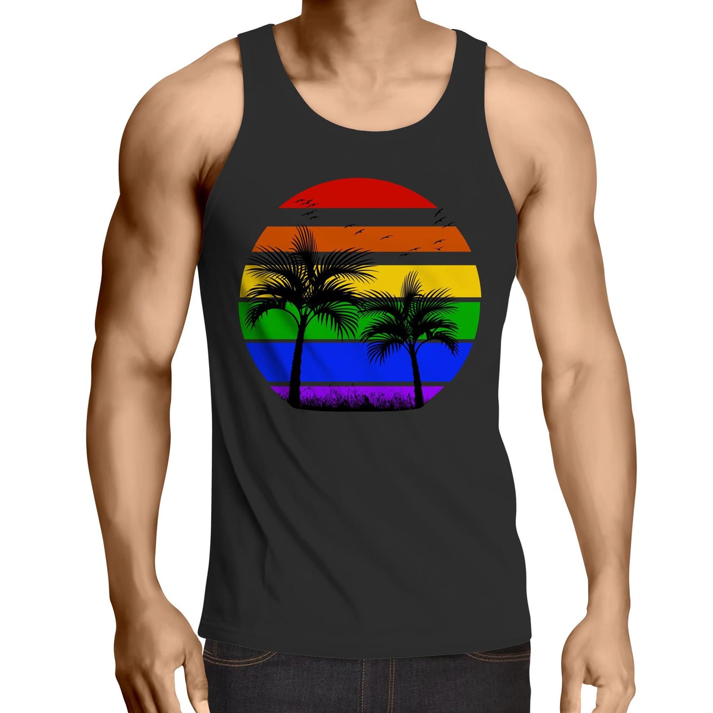 Mens Singlet Top - Alphabet Sunset (Front)