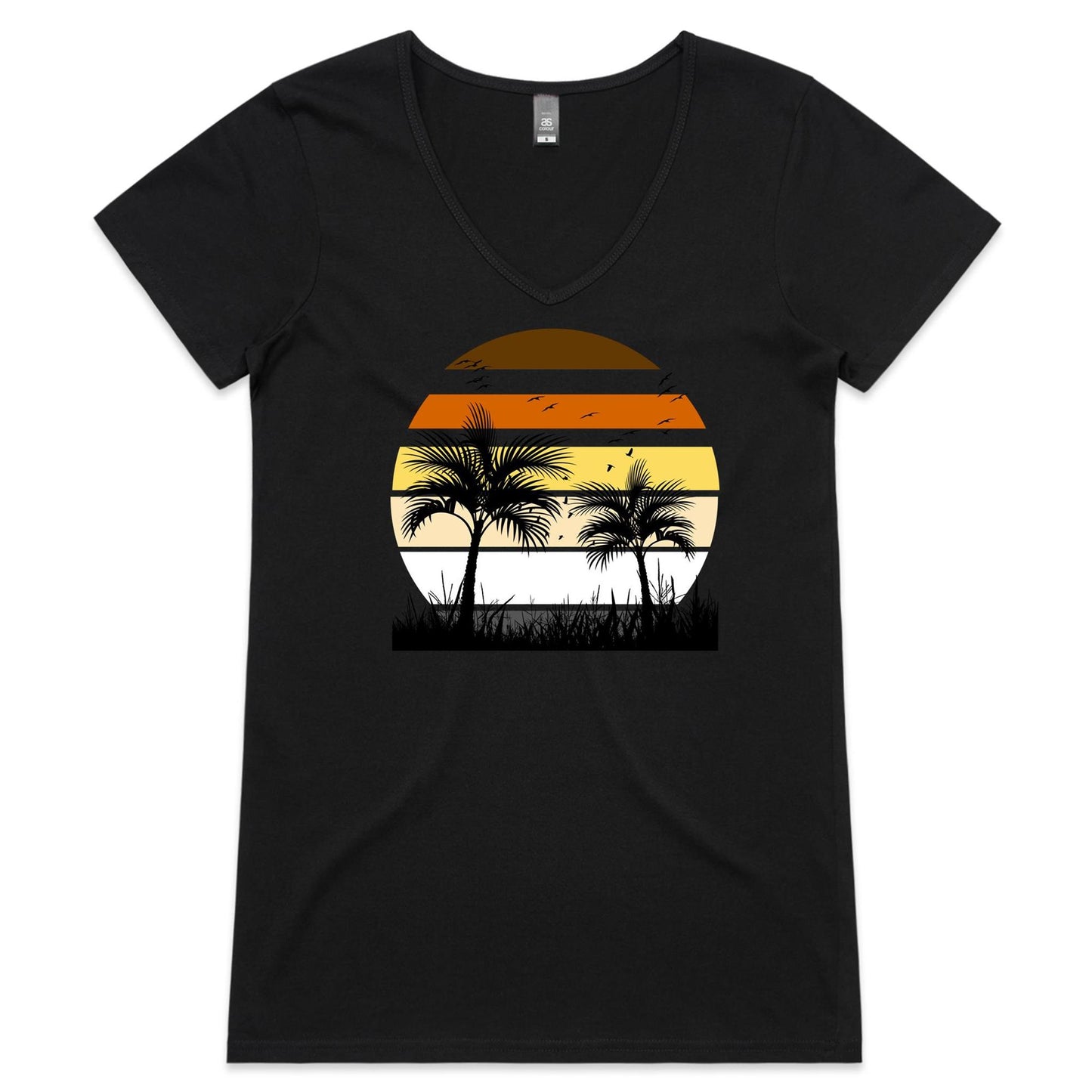 Alphabet Bear Sunset - Womens V-Neck T-Shirt